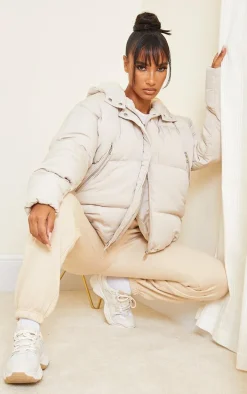 Sand Hooded Padded Oversized Puffer Jacket