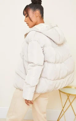 Sand Hooded Padded Oversized Puffer Jacket