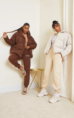 Sand Hooded Padded Oversized Puffer Jacket