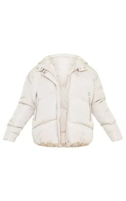 Sand Hooded Padded Oversized Puffer Jacket