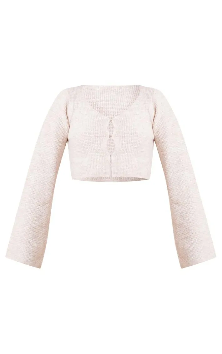 Sand Hook & Eye Tie Back Knitted Crop Sweater