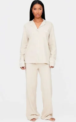 Sand Jersey Piping Detail Long PJ Set