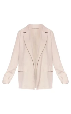 Sand Linen Look Minimal Blazer