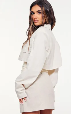 Sand Linen Look Pocket Detail Super Cropped Blazer