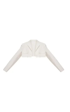 Sand Linen Look Pocket Detail Super Cropped Blazer