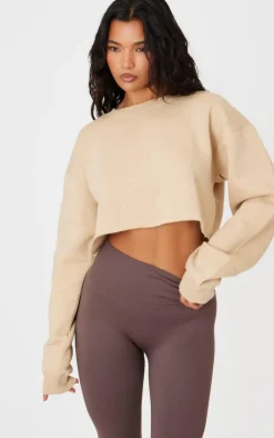 Sand Oversized Fit Cropped Crewneck Sweatshirt