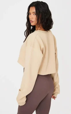 Sand Oversized Fit Cropped Crewneck Sweatshirt