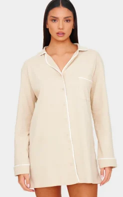 Sand Piping Jersey Detail Long Sleeve Nightdress