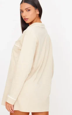 Sand Piping Jersey Detail Long Sleeve Nightdress