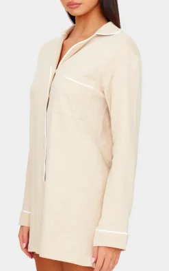 Sand Piping Jersey Detail Long Sleeve Nightdress