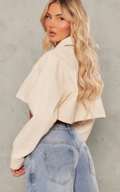 Sand Soft Faux Leather Asymmetric Hem Crop Jacket