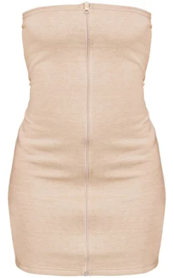 Sand Sweatshirt Zip Up Bandeau Bodycon Dress