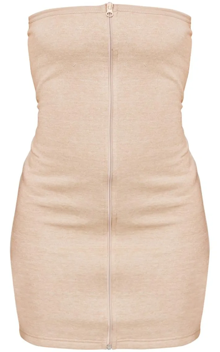 Sand Sweatshirt Zip Up Bandeau Bodycon Dress