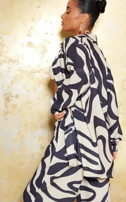 Sand Swirl Linen Look Button Up Beach Shirt