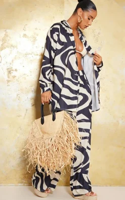 Sand Swirl Linen Look Button Up Beach Shirt