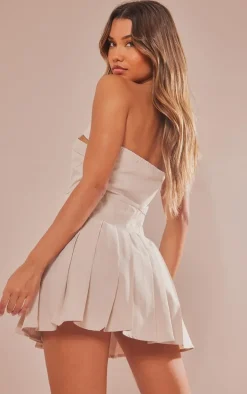 Sand Tailored Bandeau Pleated Shift Dress