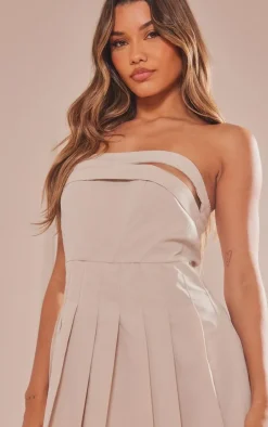 Sand Tailored Bandeau Pleated Shift Dress