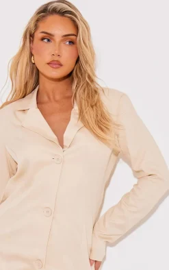 Sand Textured Button Oversized Blazer Dress