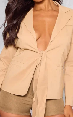 Sand Tie Front Bow Textured Blazer