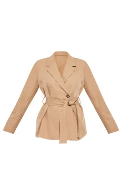 Sand Wide Belted Waist Blazer