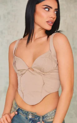 Sand Woven Under Wire Raw Edge Crop Top