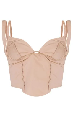 Sand Woven Under Wire Raw Edge Crop Top