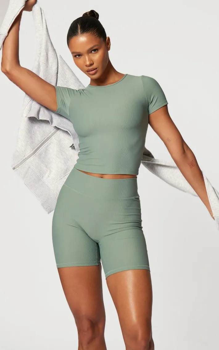 Sea Green Active Rib Gym Shorts