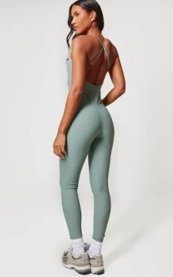 Sea Green Active Rib Long Gym Unitard