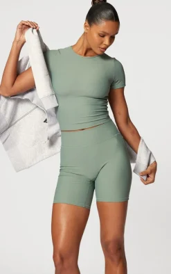 Sea Green Active Rib Short Sleeve Gym Top