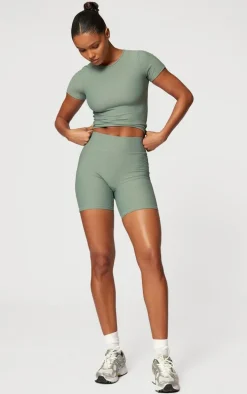 Sea Green Active Rib Short Sleeve Gym Top