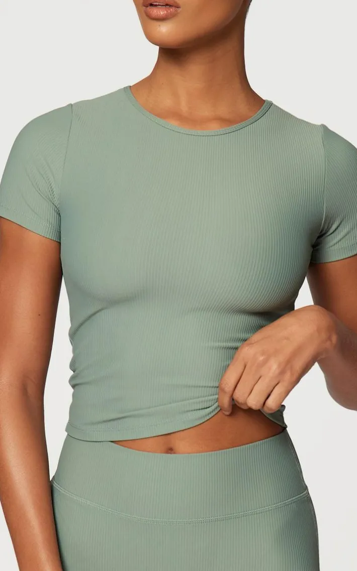 Sea Green Active Rib Short Sleeve Gym Top