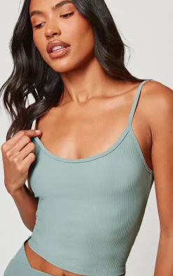 Sea Green Active Rib Strappy Vest Top