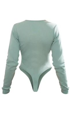 Sea Green Basic Rib Long Sleeve Bodysuit