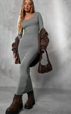 Sea Green Cotton Scoop Neck Long Sleeve Midaxi Dress