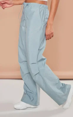 Sea Green Nylon Low Rise Drawstring Tie Waist Cargos