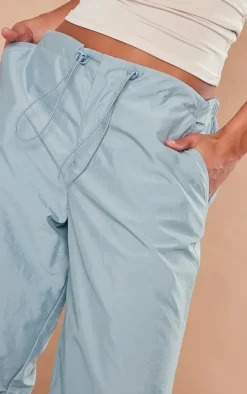 Sea Green Nylon Low Rise Drawstring Tie Waist Cargos