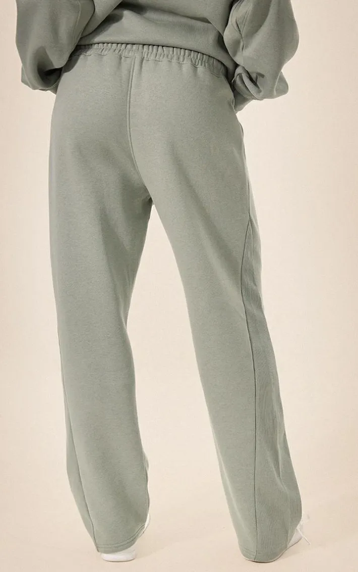 Sea Green Panelled Rib Detail Wide Leg Sweatpants