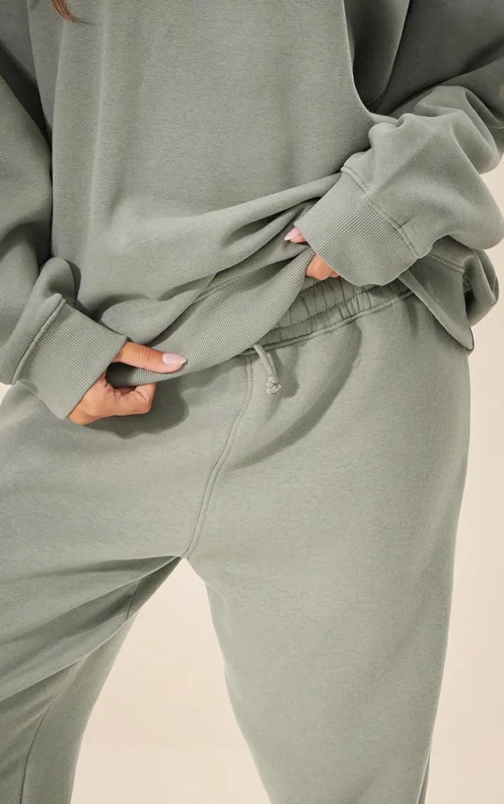Sea Green Panelled Rib Detail Wide Leg Sweatpants