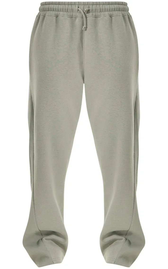 Sea Green Panelled Rib Detail Wide Leg Sweatpants