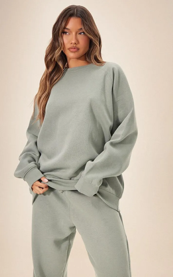 Sea Green Panelled Rib Detail Oversized Sweat
