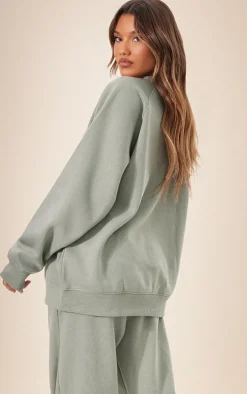 Sea Green Panelled Rib Detail Oversized Sweat