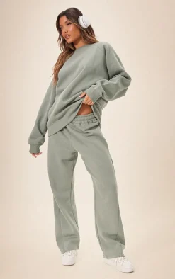 Sea Green Panelled Rib Detail Oversized Sweat