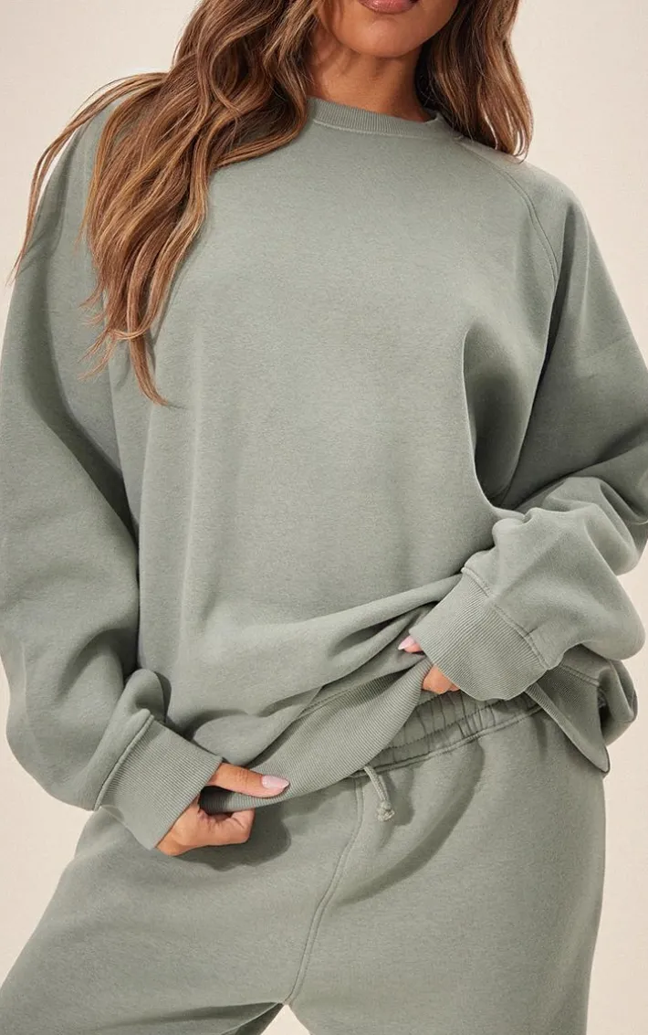Sea Green Panelled Rib Detail Oversized Sweat
