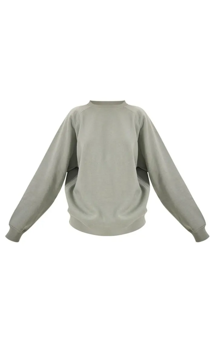 Sea Green Panelled Rib Detail Oversized Sweat