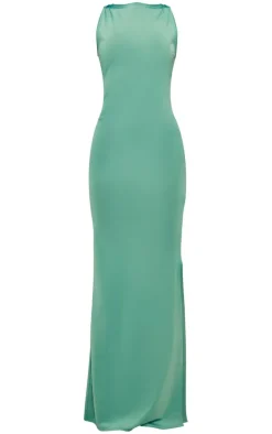 Sea Green Soft Touch High Neck Cowl Back Maxi Dress