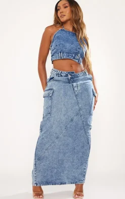 Shape Acid Blue Wash Asymmetric Seam Bandeau Crop Top