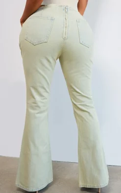 Shape Acid Green Washed Denim Belted Flare Jeans