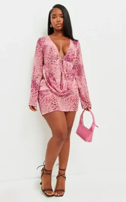 Shape Baby Pink Chiffon Leopard Printed Mini Skirt