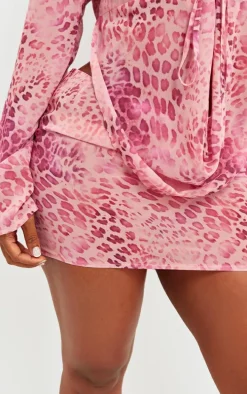 Shape Baby Pink Chiffon Leopard Printed Mini Skirt