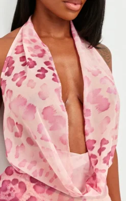 Shape Baby Pink Leopard Printed Cowl Neck Frill Detail Bodycon Dress